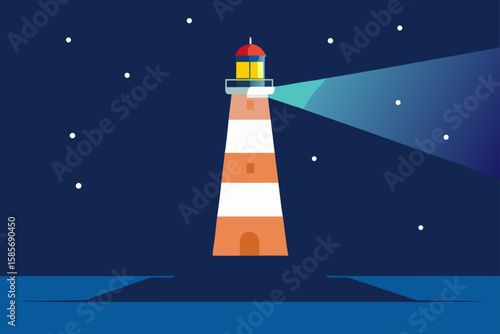 lighthouse beaming into a starry sea   