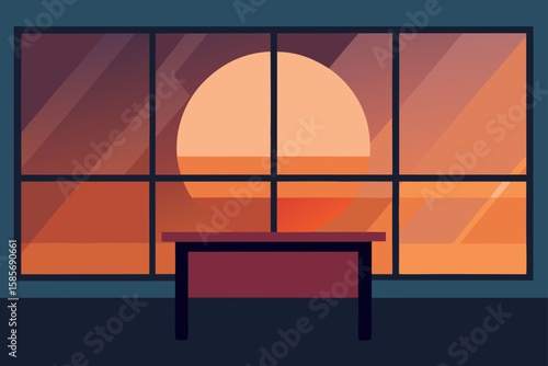 luxury glass desk near blazing sunset window  .svg