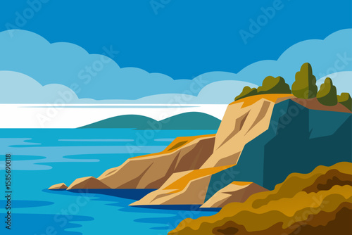 mediterranean island landscape with rocky shores 