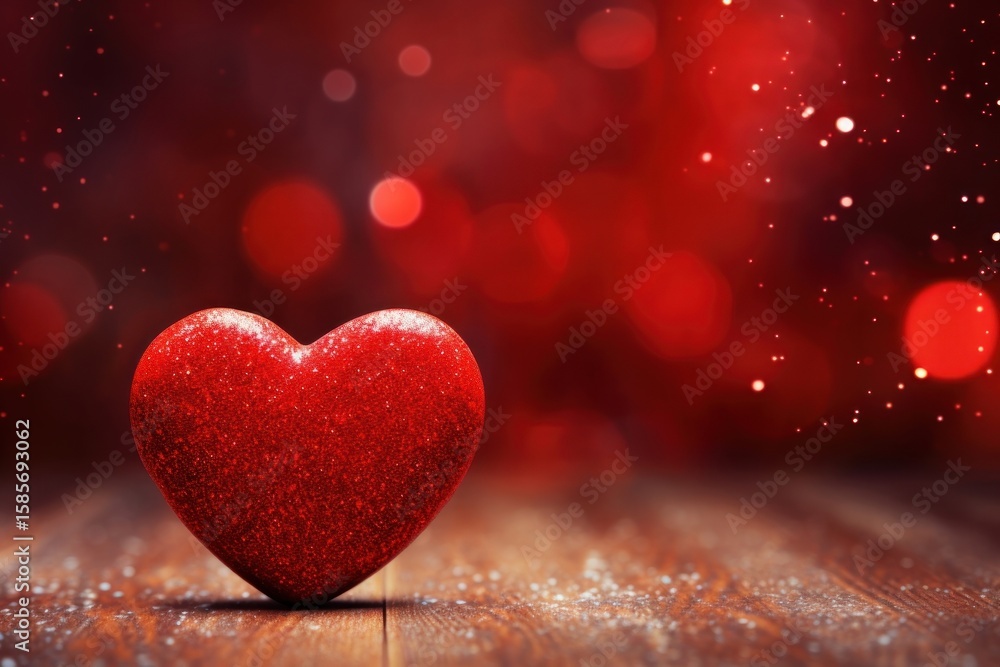 Fototapeta premium 3D Red Heart valentine glitter symbol.