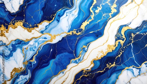 Abstract marble swirls of blue and gold