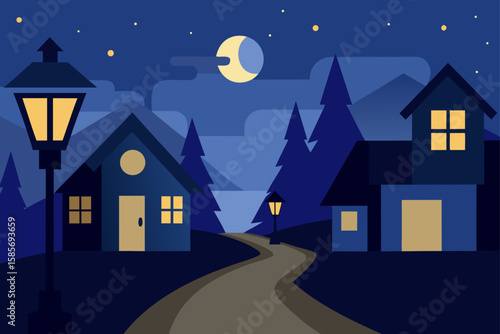 quiet village with lantern lit streets  .svg