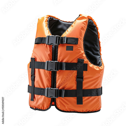 Vibrant orange life vest providing buoyancy and ensuring maritime safety with transparent setting
