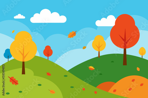 scenic hillside with vibrant trees and scattered