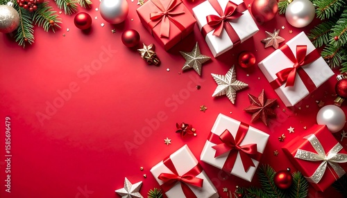Christmas gifts on a red background