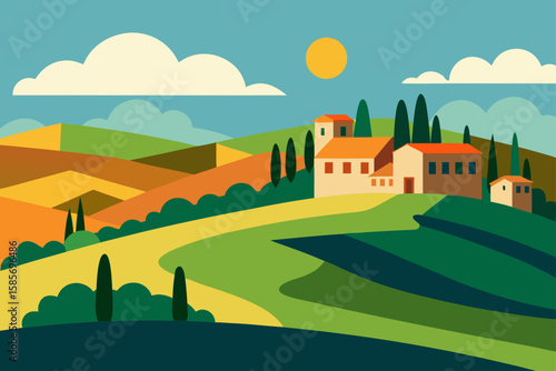 tuscany style countryside near assisi bathed 