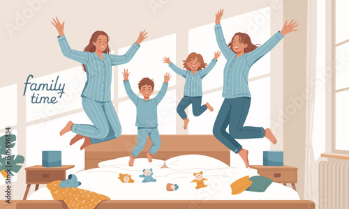 Family Fun: Jumping for Joy in Matching Pajamas