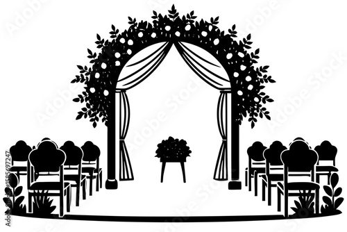 wedding ceremony spot in park with floral square 