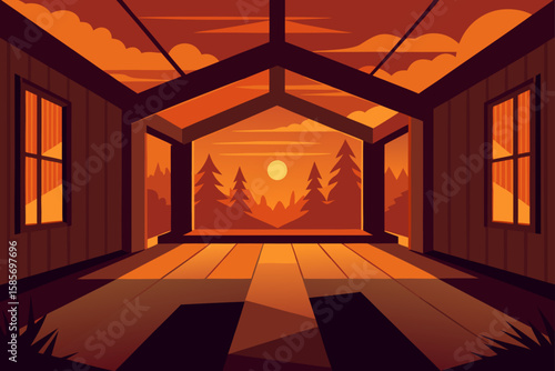 wood accented interiors in sunset glow 