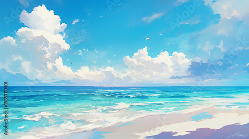 青空の広がる海辺のイラスト