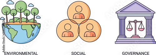 Esg concept with environmental social and governance icons explained