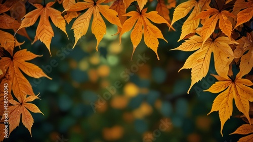 Vibrant orange maple leaves frame a softly blurred autumn background