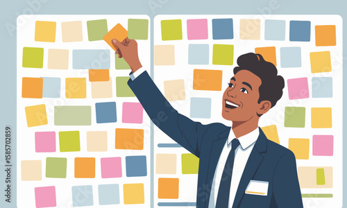 Agile Workflow: A Man Planning with Sticky Notes