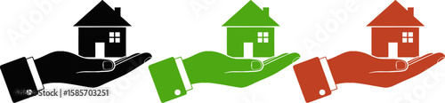 Pink house icon resting on an open hand symbolizing home ownership and care