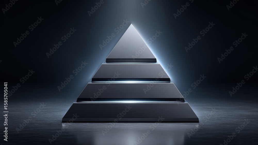 Obraz premium Pyramid symbolizing financial investment layers marketing strategies and ranking insights above a black mirror surface