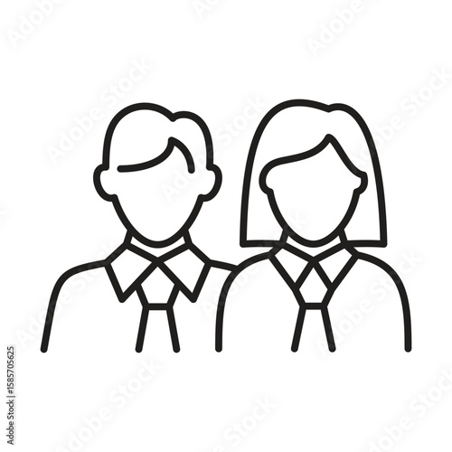 Icon of business team ready to work. Office employee wear tie. Vector illustration. Characters profile line design. Group of office workers male and female
