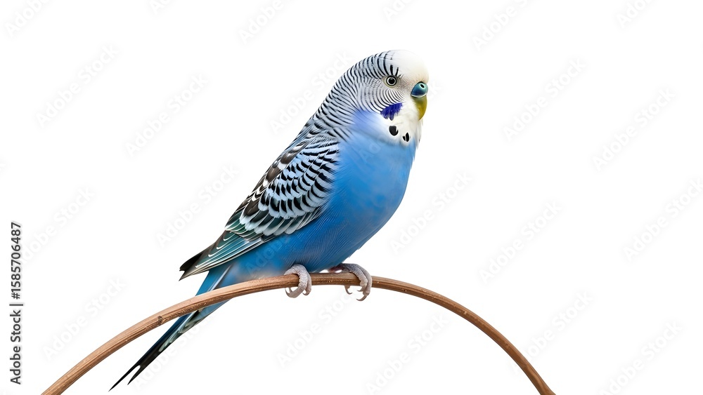 Fototapeta premium Blue parakeet perched on branch pet bird photography avian animal parrot budgie cute exotic ornithology on transparent background
