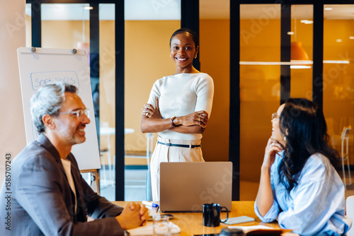 Photography Confident businesswoman leading a meeting with colleagues around a table