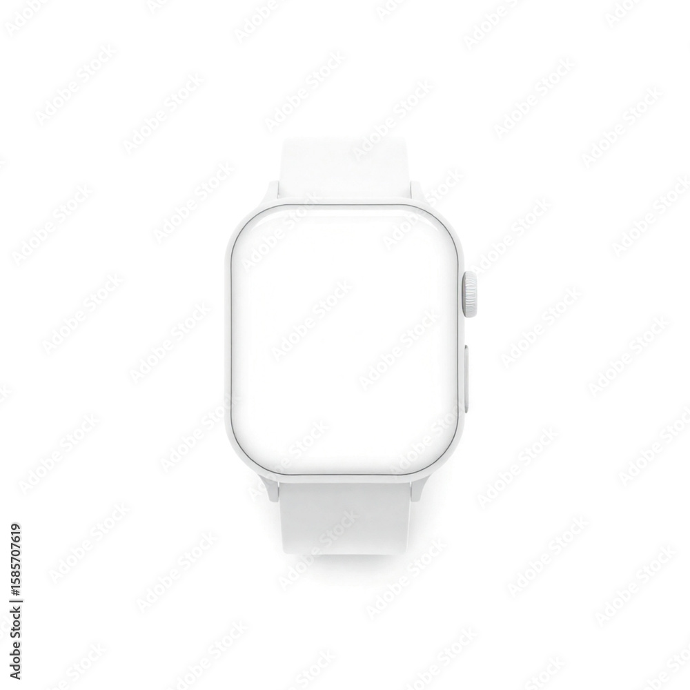 Modern white smartwatch mockup with sleek minimalist design on neutral background Modern white smartwatch mockup with sleek minimalist design on neutral background