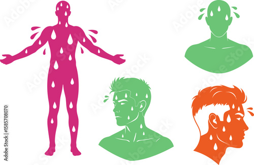 Silhouettes of people sweating profusely illustrating heat and exertion