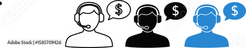 Customer service representative with headset and dollar sign in speech bubble