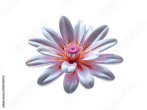 Metallic chrome flower 3D render, isolated image for design use