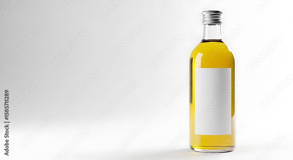A bottle of yellow liquid with a blank label isolated on white background