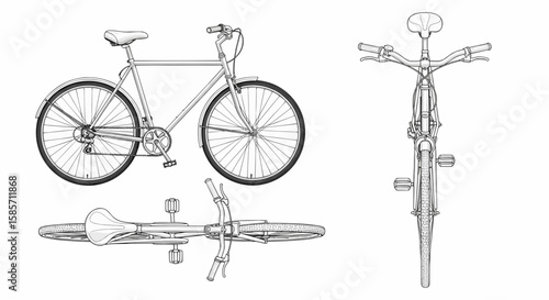 Classic bicycle blueprint Discover vintage bike design illustration for detailed engineering schematics and drafting.
