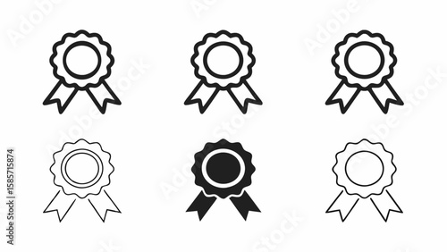 Illustration of six rosette icons with ribbons in black and white variations arranged neatly in rows