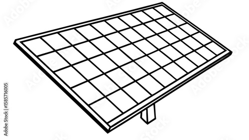 A solar panel with a grid pattern and a simple stand on a white background