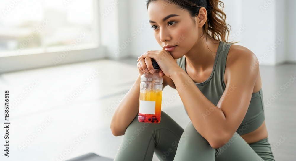 Recovery Moment – Seated Energy Drink Ad with Branding Space Recovery Moment – Seated Energy Drink Ad with Branding Space