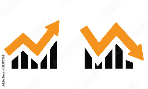 Up and Down Arrow Bar Chart Icons Vector Business Trend Graphics
