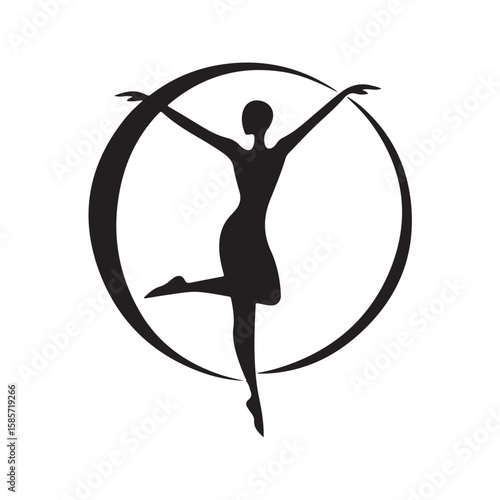 Vector silhouette of dancing with artistic composition in a circle, showing dynamic and harmonious dance movements isolated on a white background