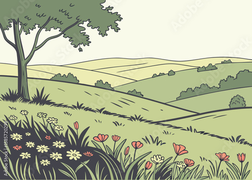Minimalist Meadow with Wildflowers
