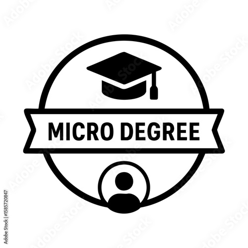 Micro degree achievement badge icon with graduation cap and profile
