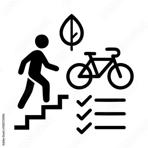 Sustainable daily habits icon promoting green transport and energy-saving choices