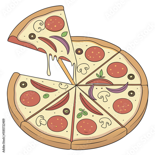 Vector illustration of a pizza on white free online design.
