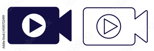 Video camera with play button. Vector icon of a video camera, representing media, recording, and film themes.