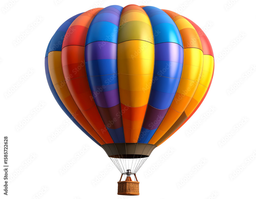 Fototapeta premium Tilted Flying Hot Air Balloon with Twisting Ropes and Floating Fabric, 3D Render Style