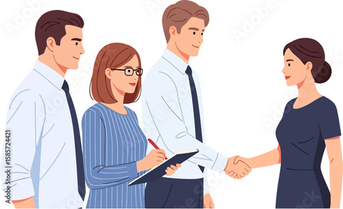 Business professionals shaking hands to finalize a deal or agreement