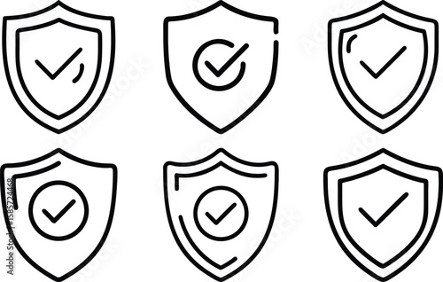 Collection of shield icons with check marks representing security and protection concepts