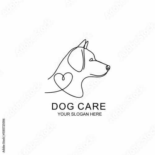 Abstract dog illustration in continuous line style, creating a sleek profile of a dog with a heart element