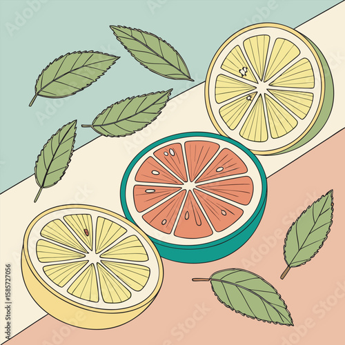 Lemon and lime slices vector illustration free online design download.