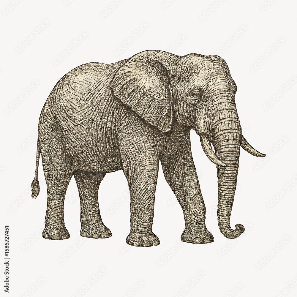 Obraz premium Detailed vintage elephant illustration.