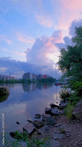 sunset over the river time lapse