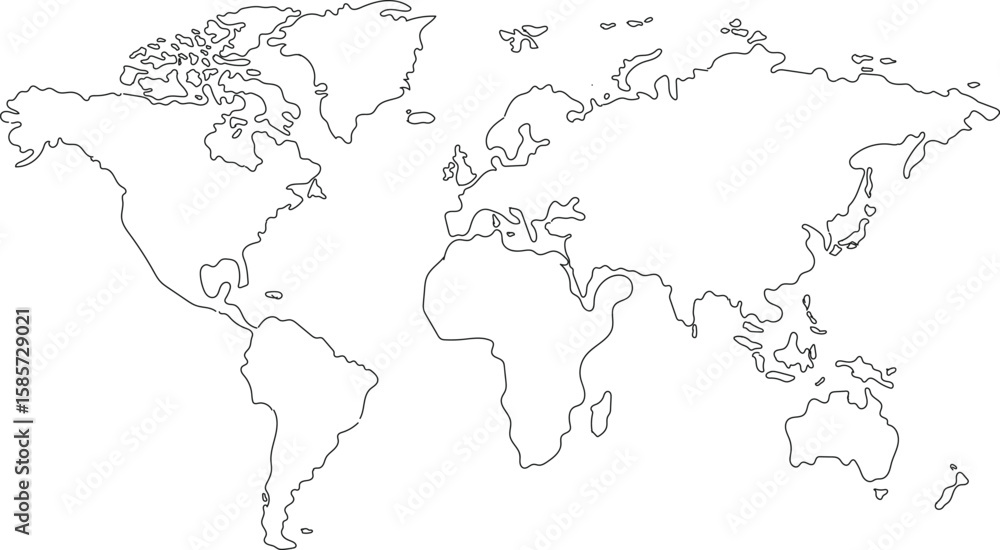 Fototapeta premium Hand drawn world map illustration, colorful vector of world map line art, doodles for poster, travel, print, business, vector illustration of global map.