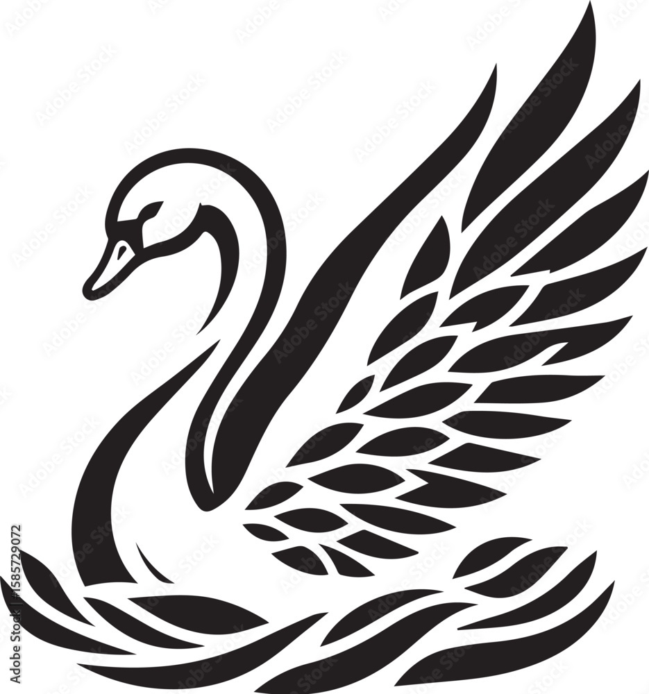 Fototapeta premium Elegant swan with open wings vector