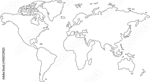 Hand drawn world map illustration, colorful vector of world map line art, doodles for poster, travel, print, business, vector illustration of global map.