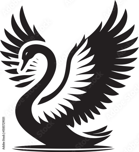 Elegant swan with open wings vector