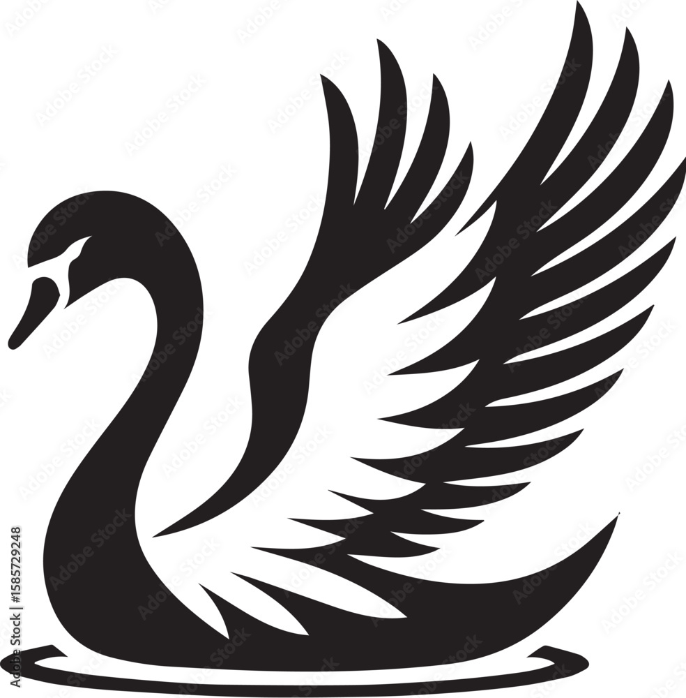 Fototapeta premium Elegant swan with open wings vector